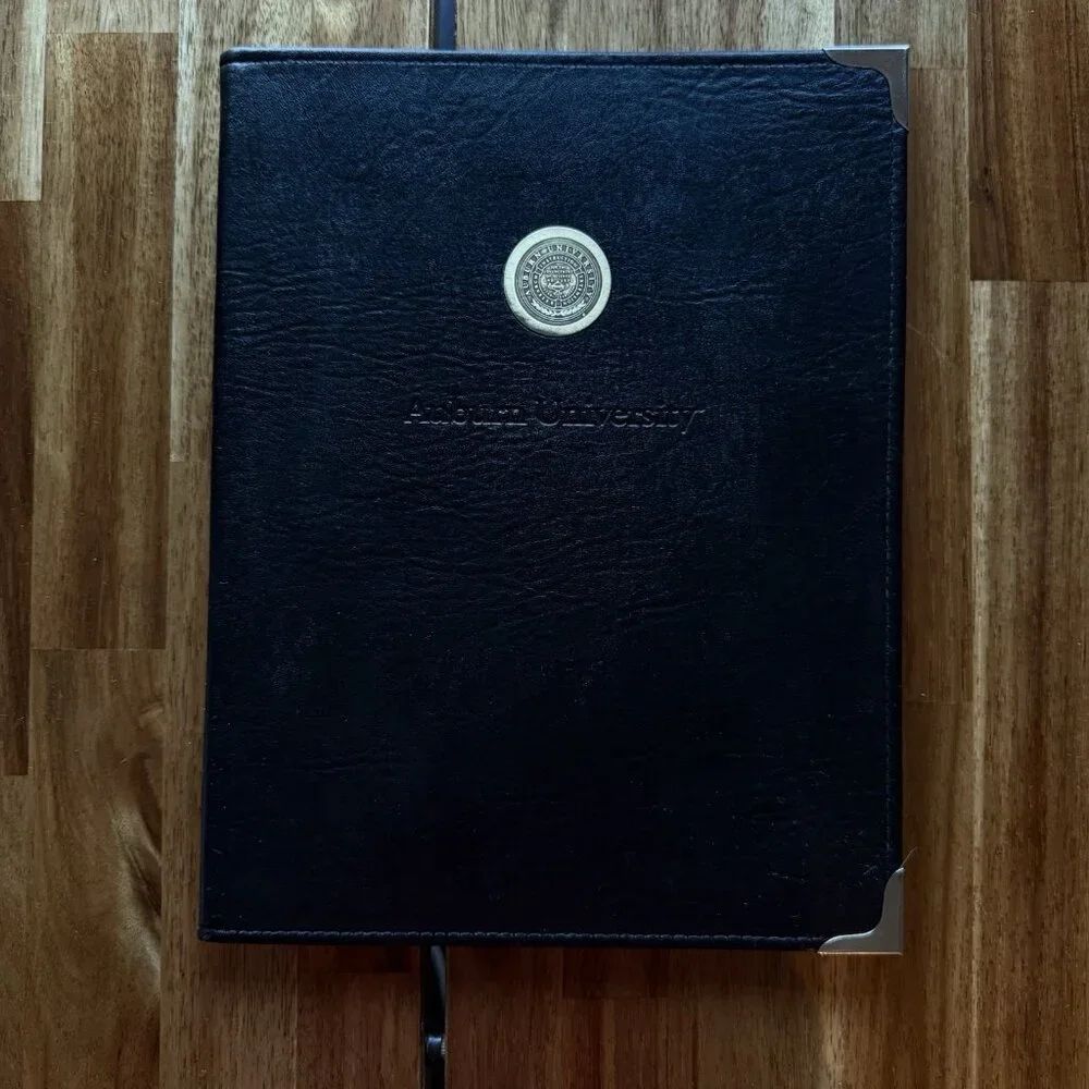 VTG Hazel Auburn University Padfolio‎ Golden Medallion Metallic Corners Embossed